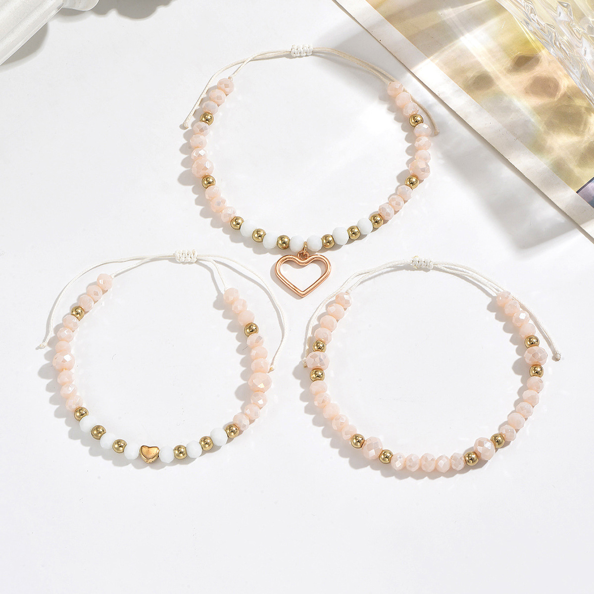 Golden Heart Pearl Beaded Anklet Set | picture 
