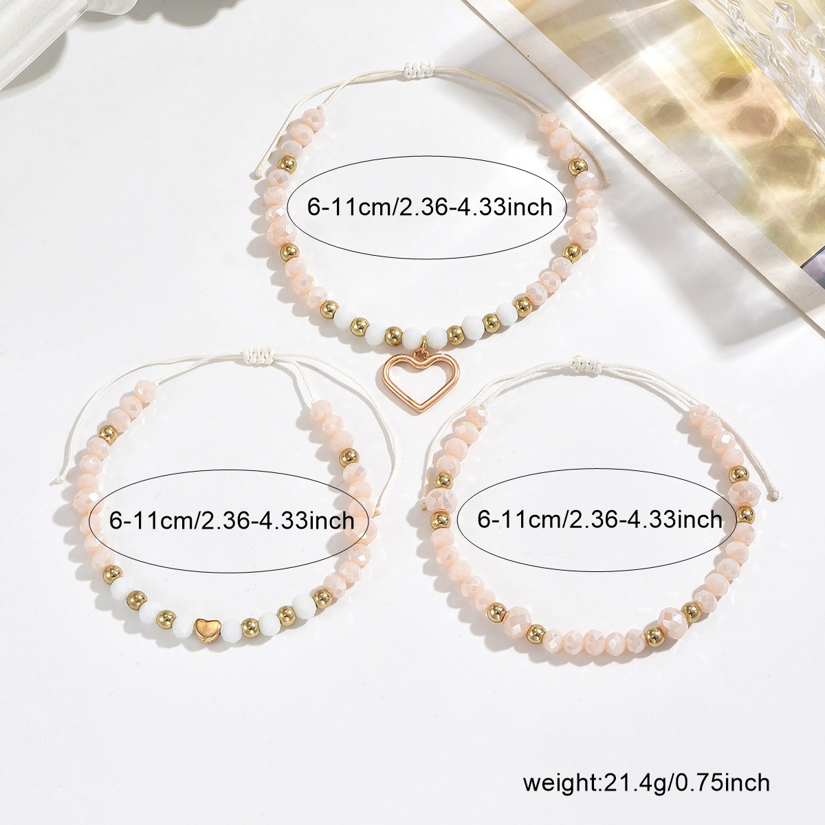 Golden Heart Pearl Beaded Anklet Set | picture 