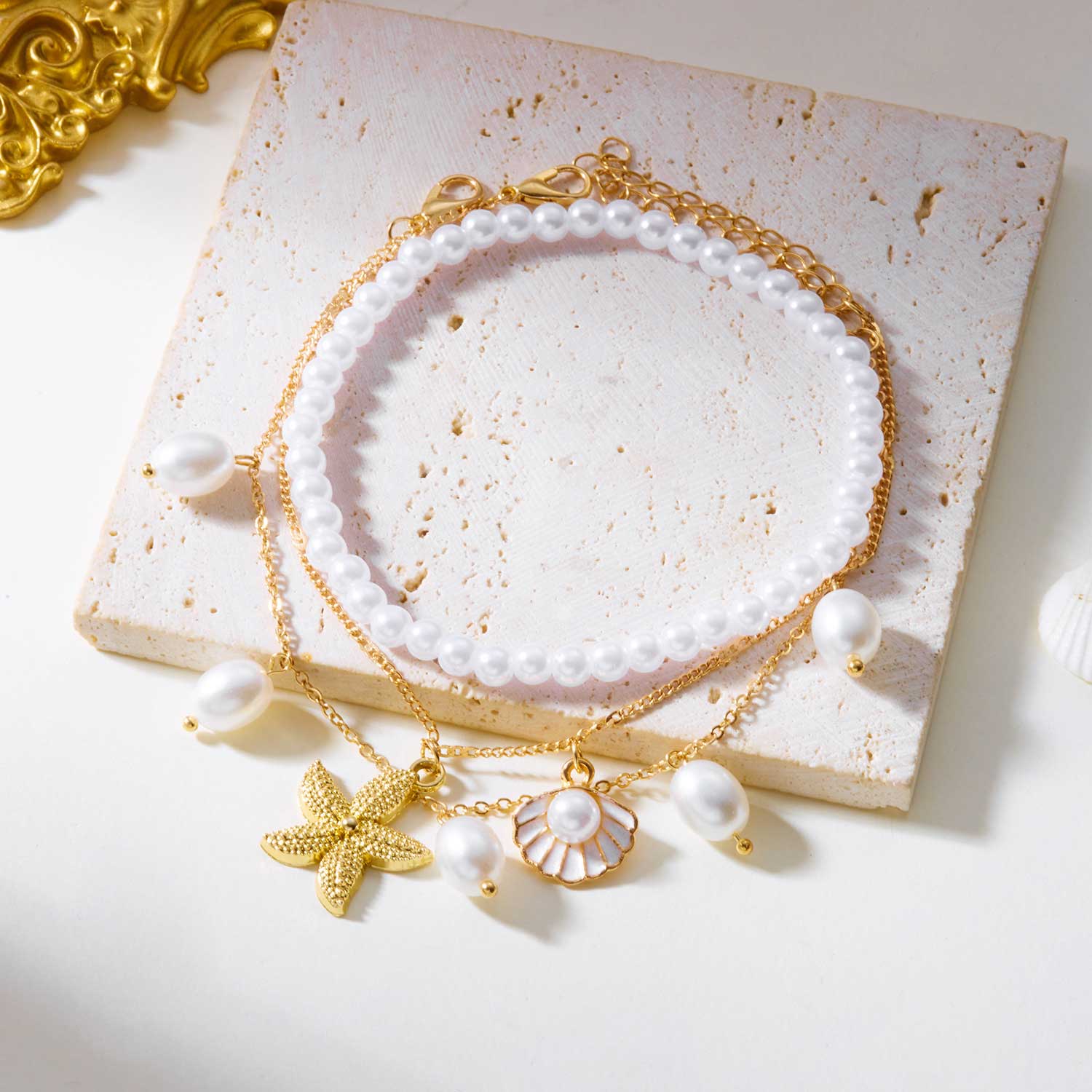 Golden Shell Starfish Alloy Anklet Set | picture 