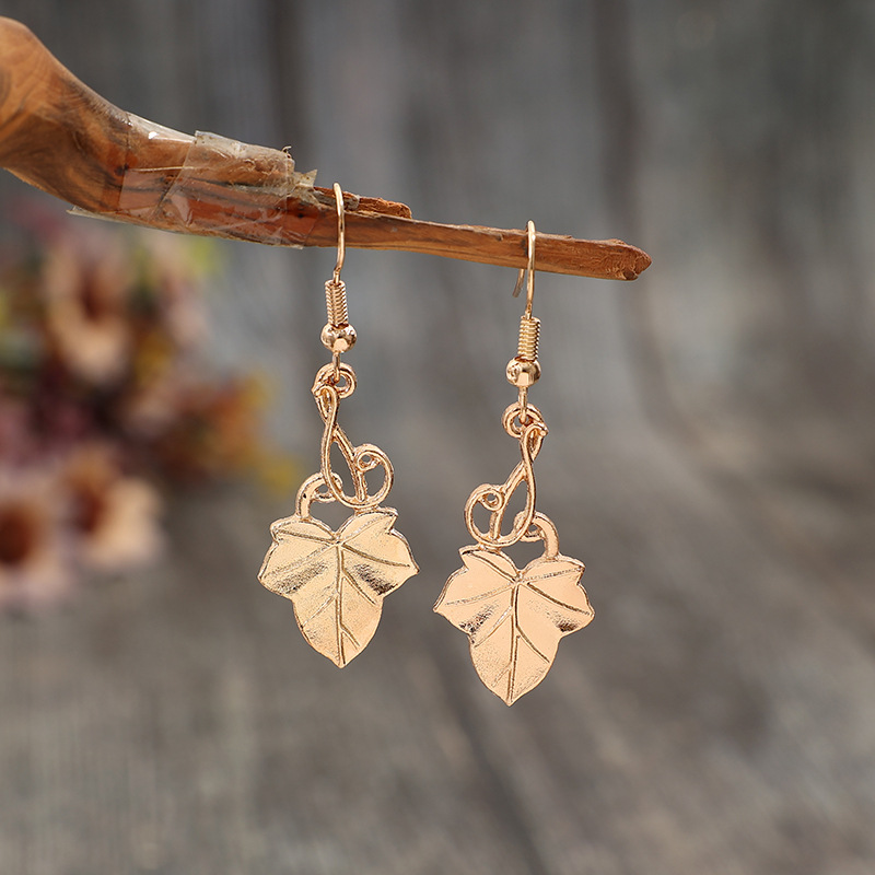 Golden Maple Leaf Design Alloy Earrings | picture 