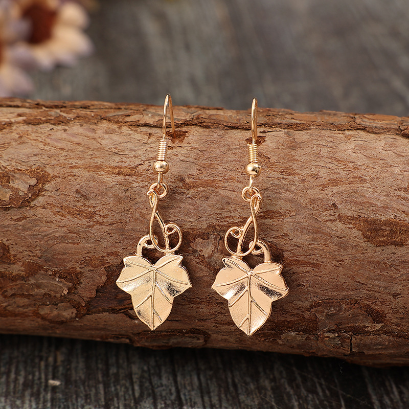 Golden Maple Leaf Design Alloy Earrings | picture 