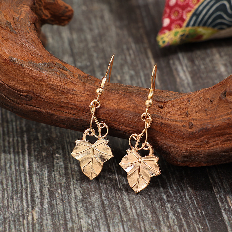 Golden Maple Leaf Design Alloy Earrings | picture 