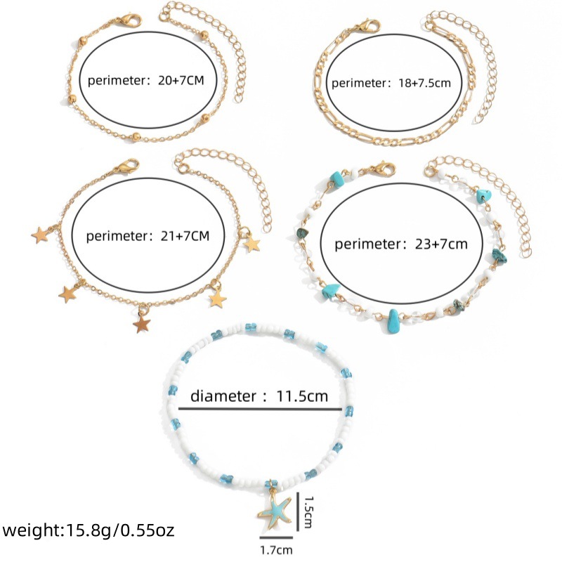 Mint Green Star Alloy Beaded Anklets | picture 