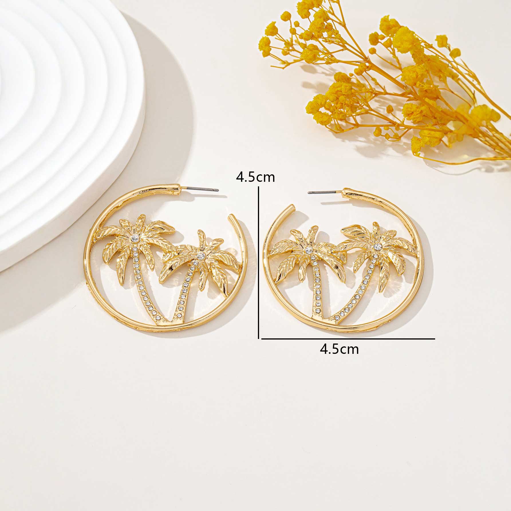 Golden Coconut Tree Circle Alloy Earrings | picture 