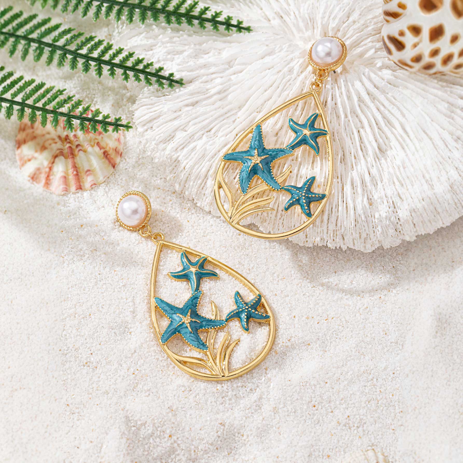 Blue Color Droplet Alloy Detail Earrings | picture 