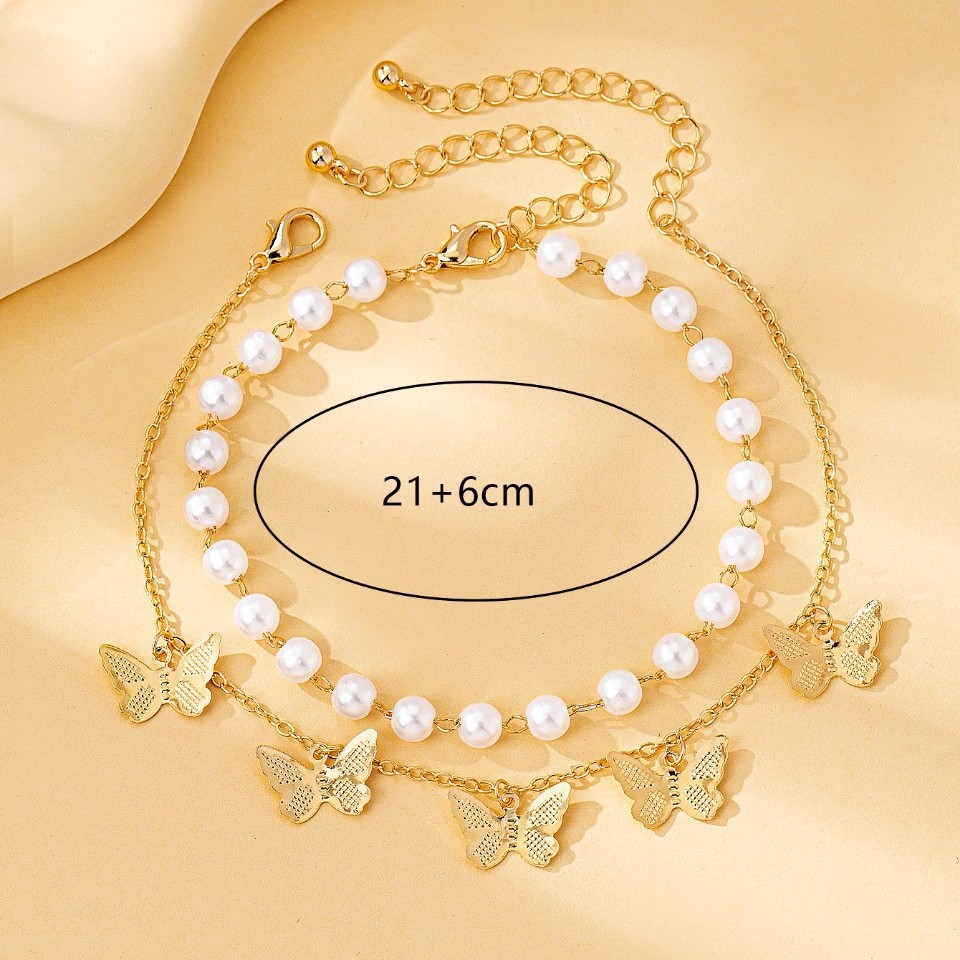 Golden Color Butterfly Pearl Design Anklets | picture 