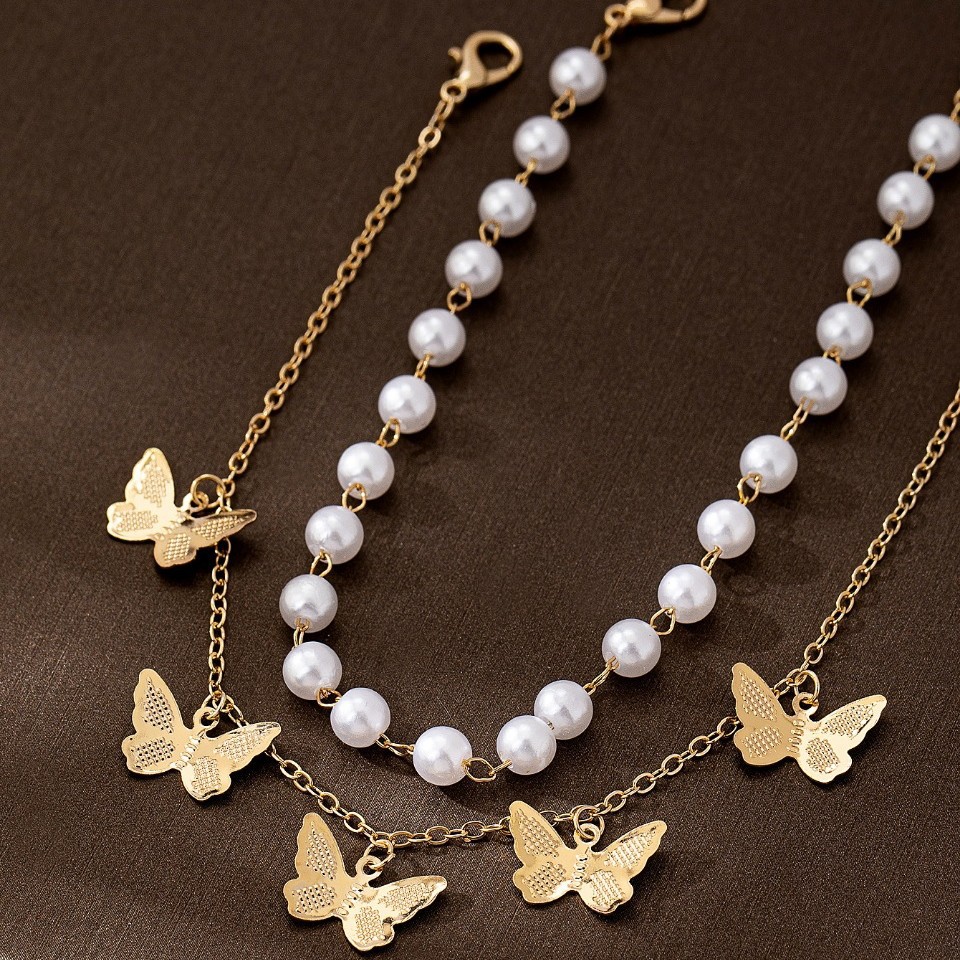 Golden Color Butterfly Pearl Design Anklets | picture 
