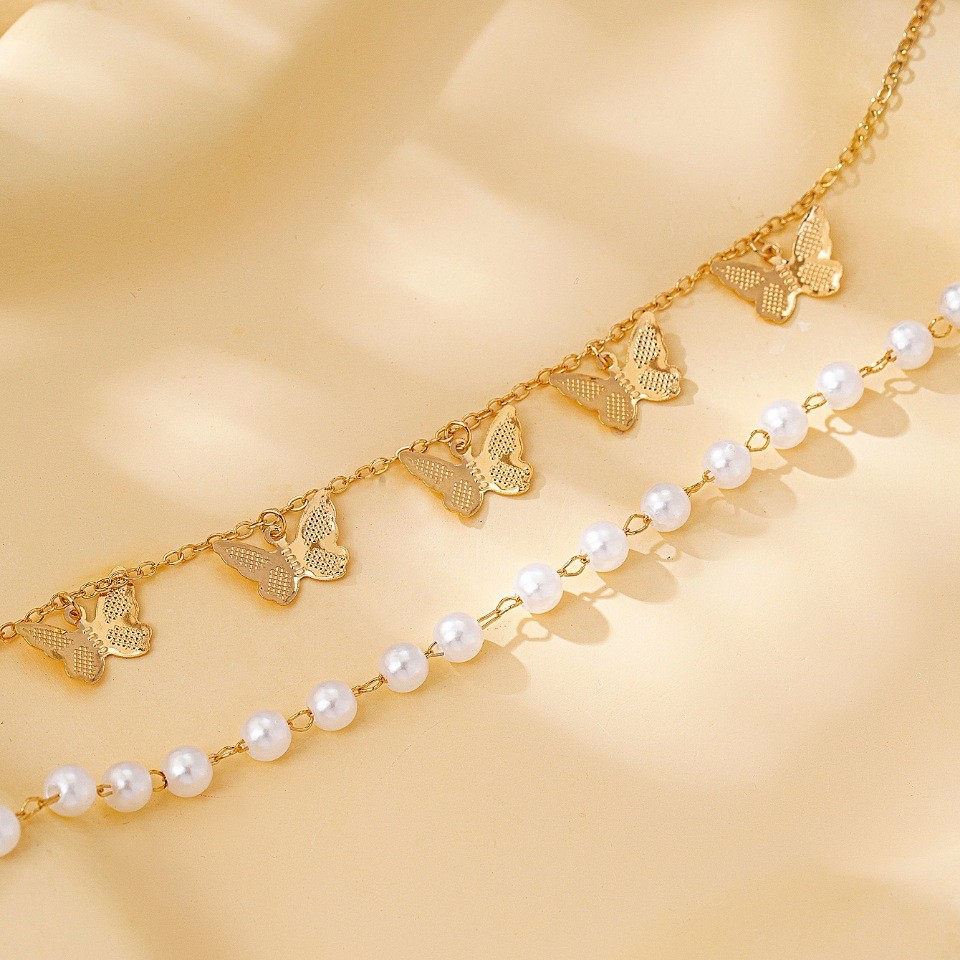 Golden Color Butterfly Pearl Design Anklets | picture 
