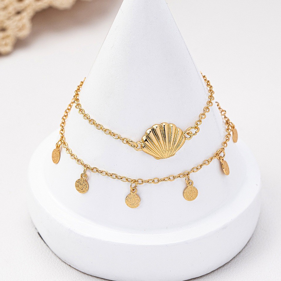 Golden Shell Design Alloy Anklet Set | picture 