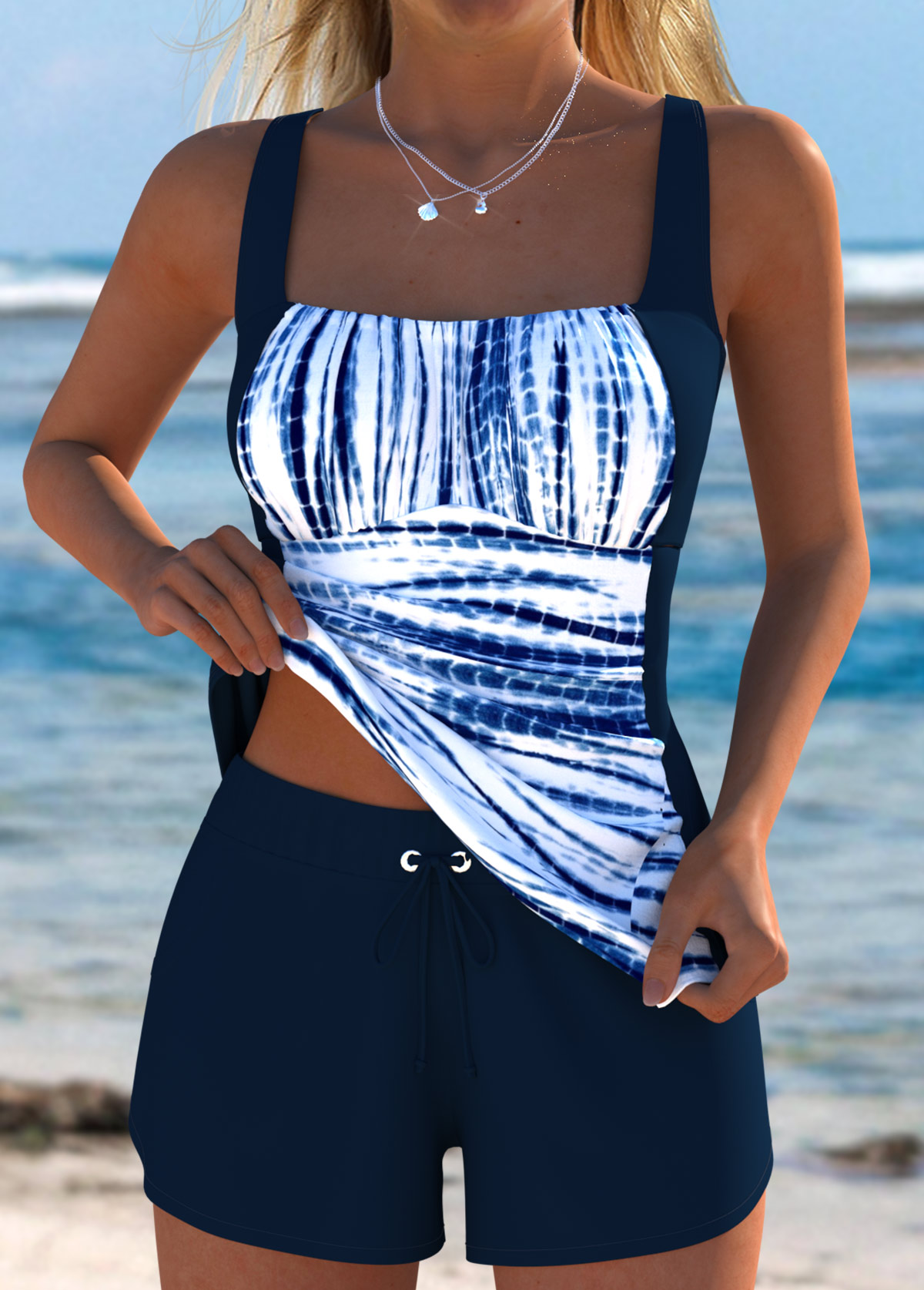 Tummy Coverage Mid Waisted Tie Dye Print Tankini Set | picture 