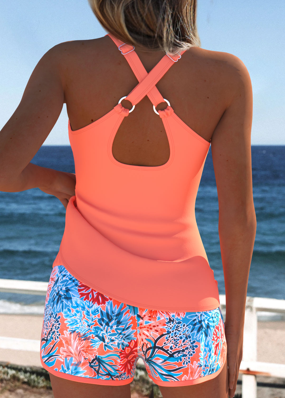 Tummy Coverage Mid Waisted Marine Life Print Tankini Set | picture 