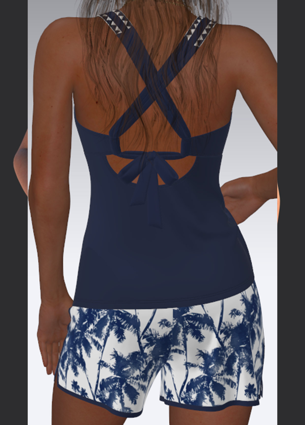 Tummy Coverage Mid Waisted Tropical Plants Print Tankini Set | picture 