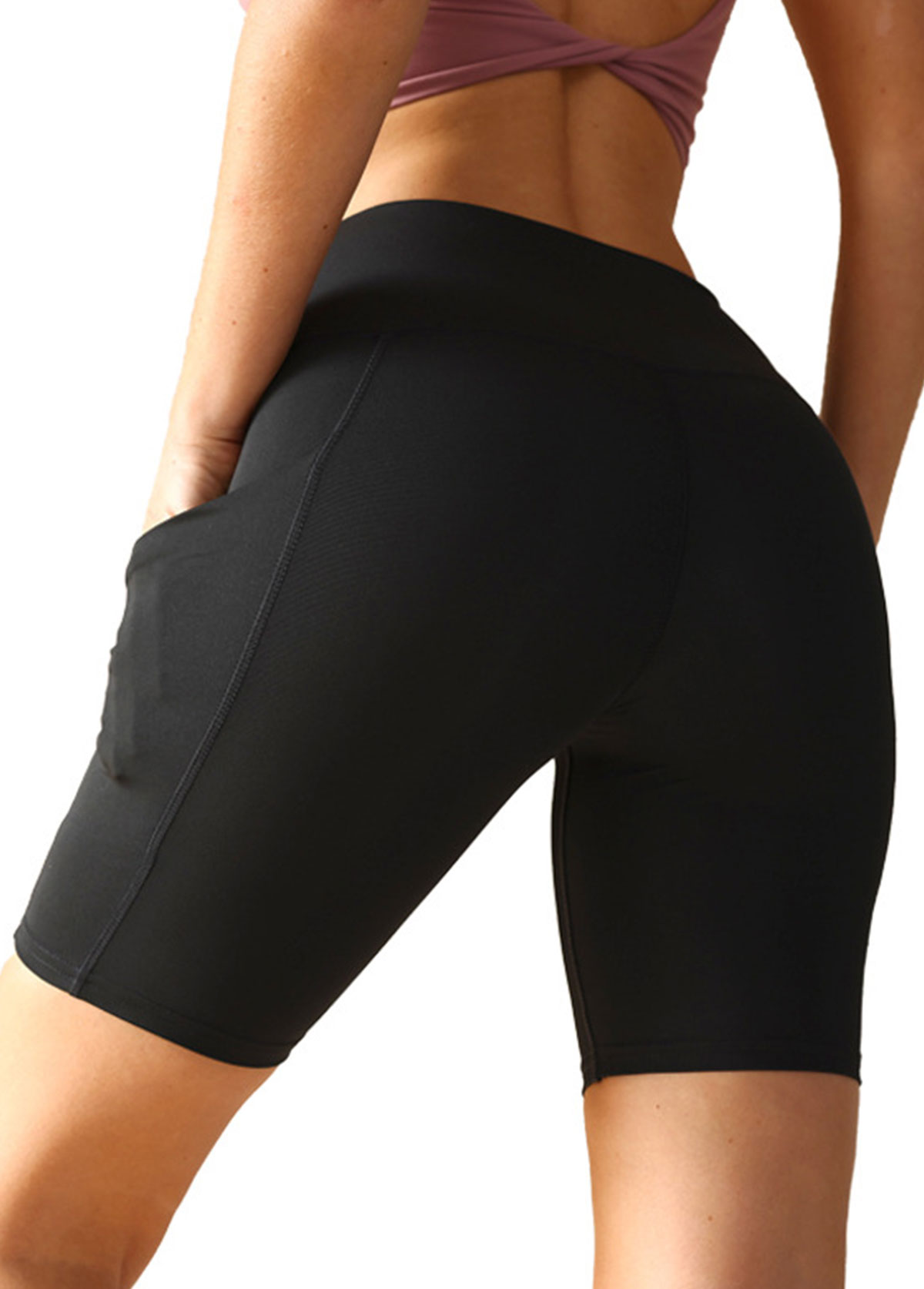 Black High Stretch Skinny Elastic Waist Fitted Sports Shorts | picture 