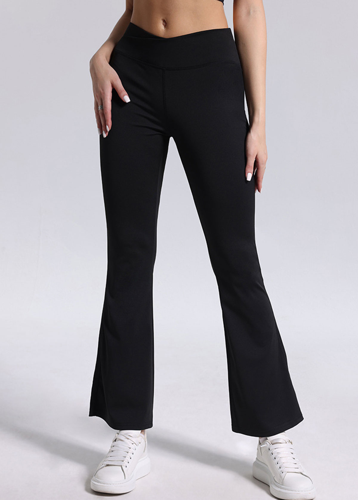 Black Flare Leg Elastic Waist High Waisted Leggings | picture 