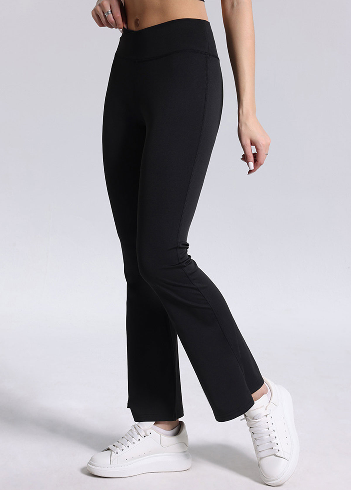 Black Flare Leg Elastic Waist High Waisted Leggings | picture 