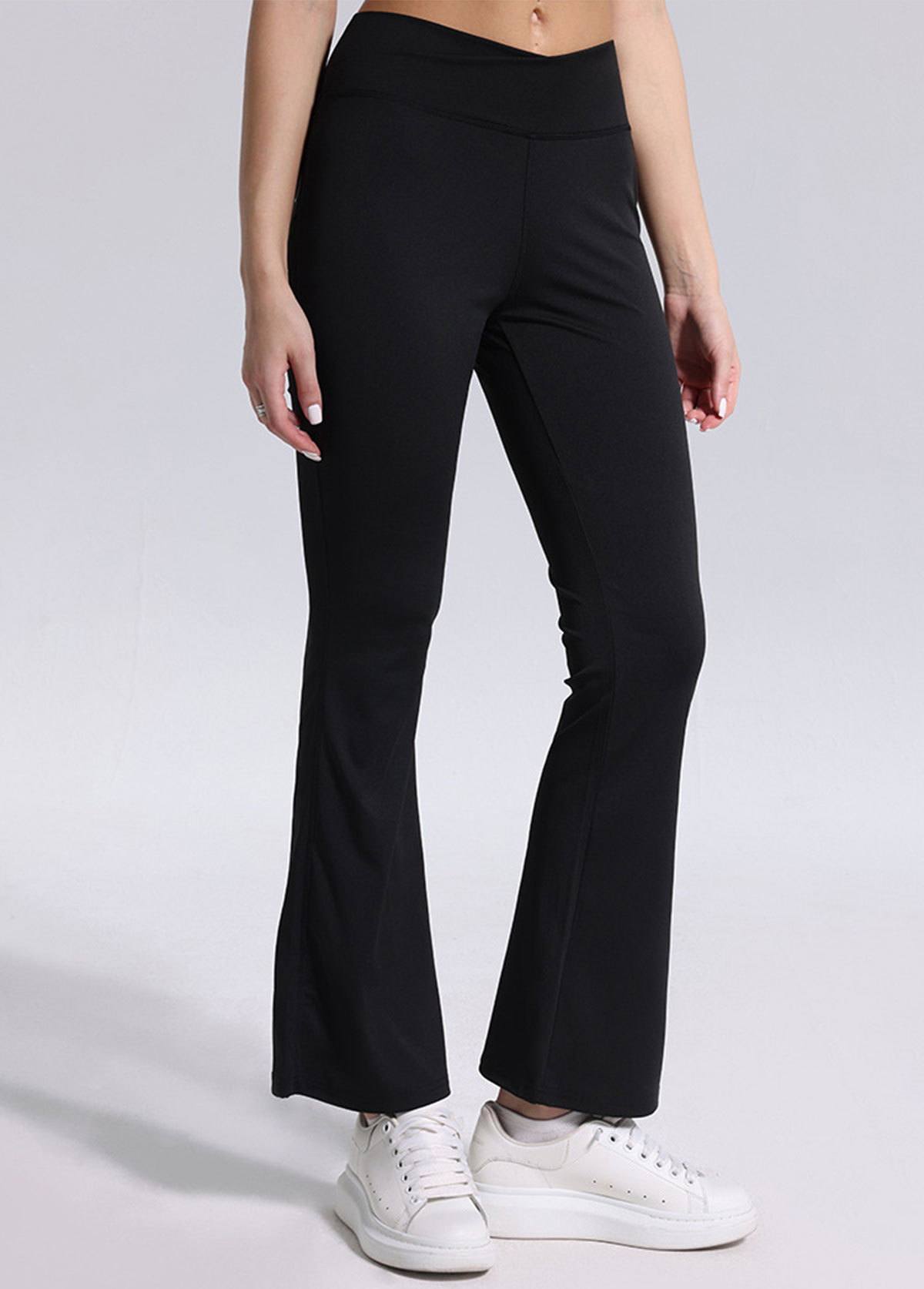 Black Flare Leg Elastic Waist High Waisted Leggings | picture 