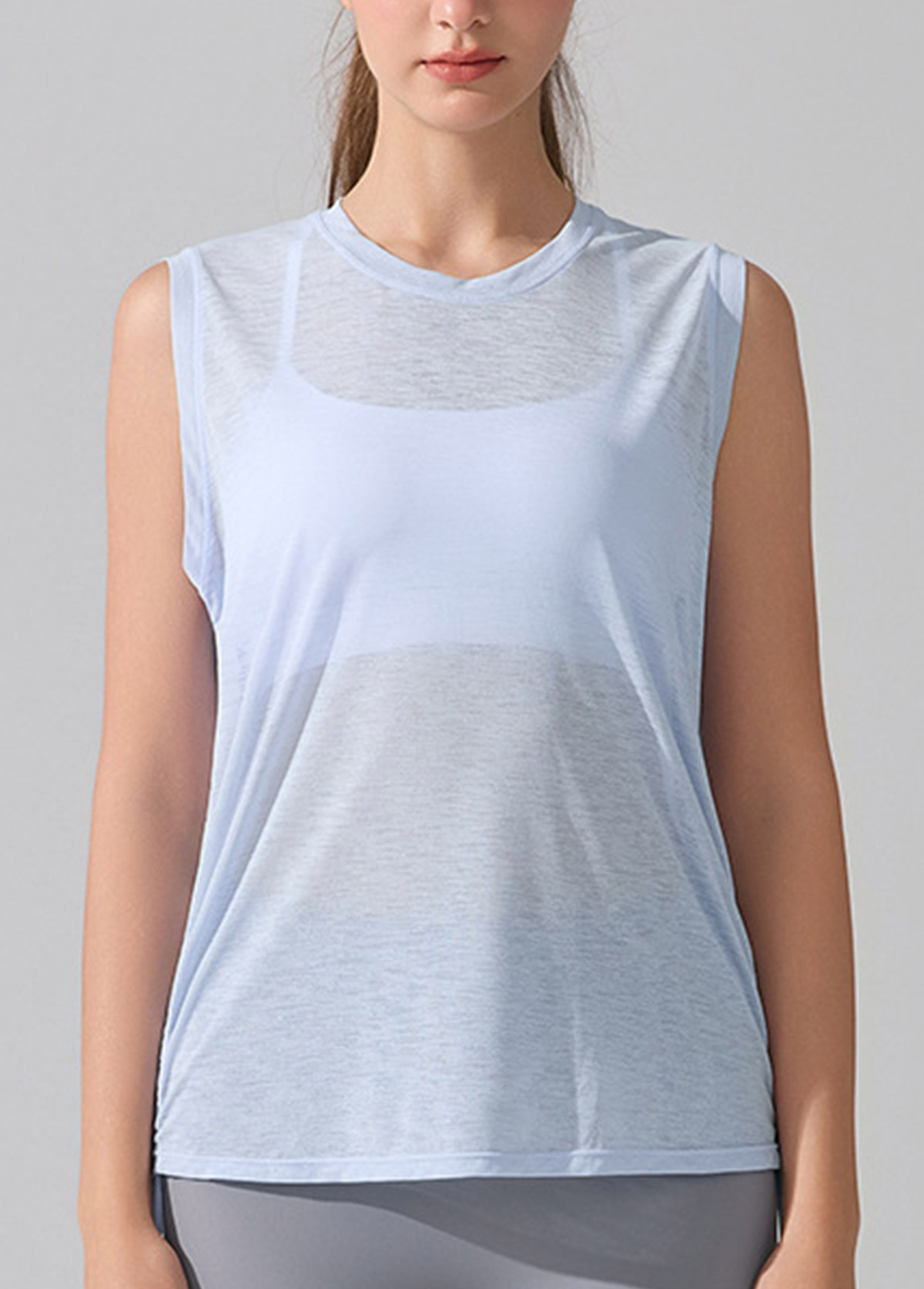 Light Blue Sleeveless Round Neck Sports Top | picture 