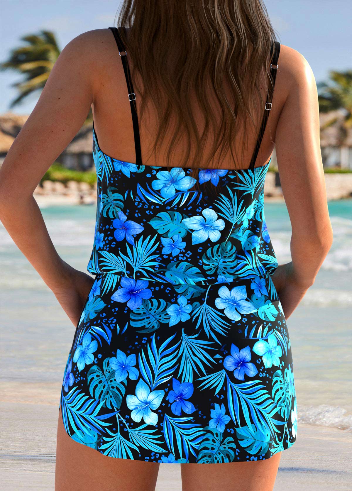 Tummy Coverage Floral Print Dark Blue One Piece Swimwear | picture 