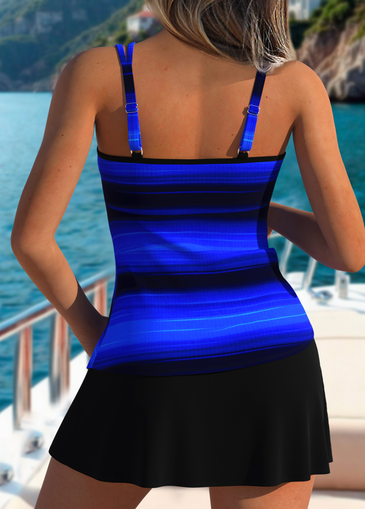 Tummy Coverage Mid Waisted Ombre Black Tankini Set | picture 