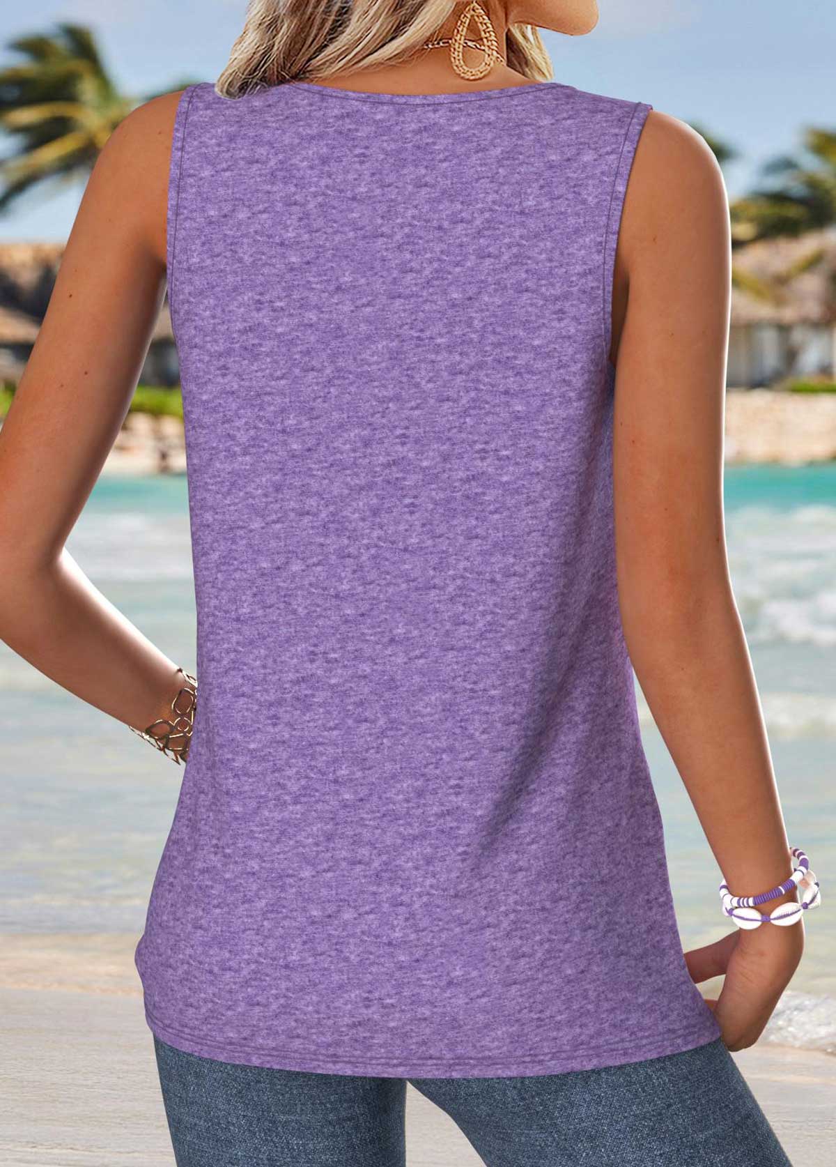 Purple Tummy Coverage Letter Print Sleeveless Tank Top | picture 