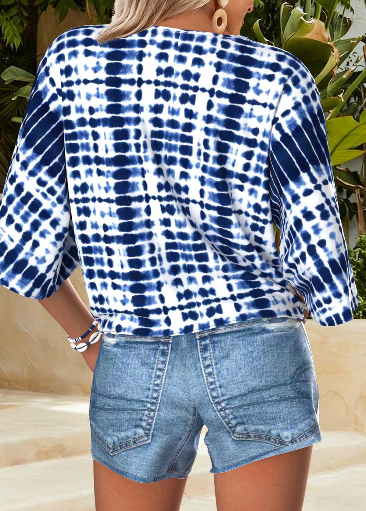Blue Tummy Coverage Tie Dye Print Half Sleeve Blouse | picture 