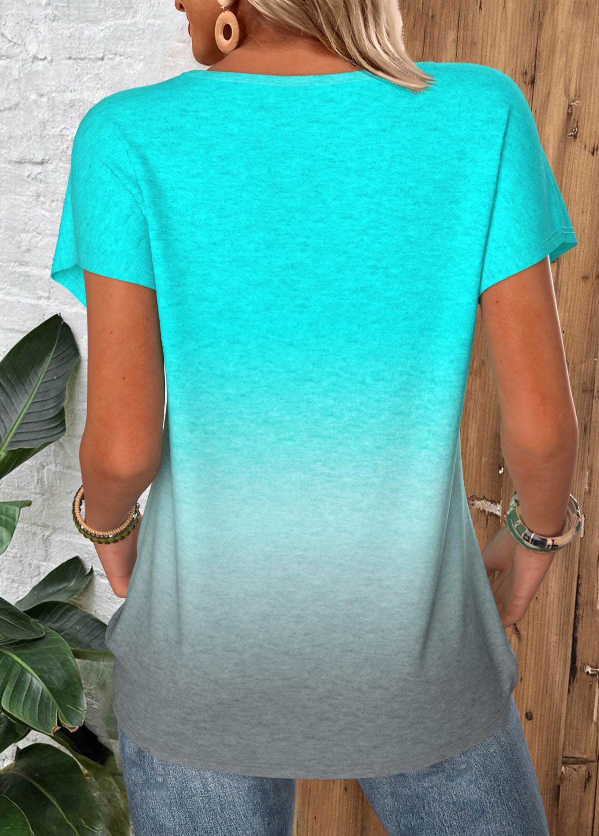 Cyan Tummy Coverage Ombre Short Sleeve T Shirt | picture 