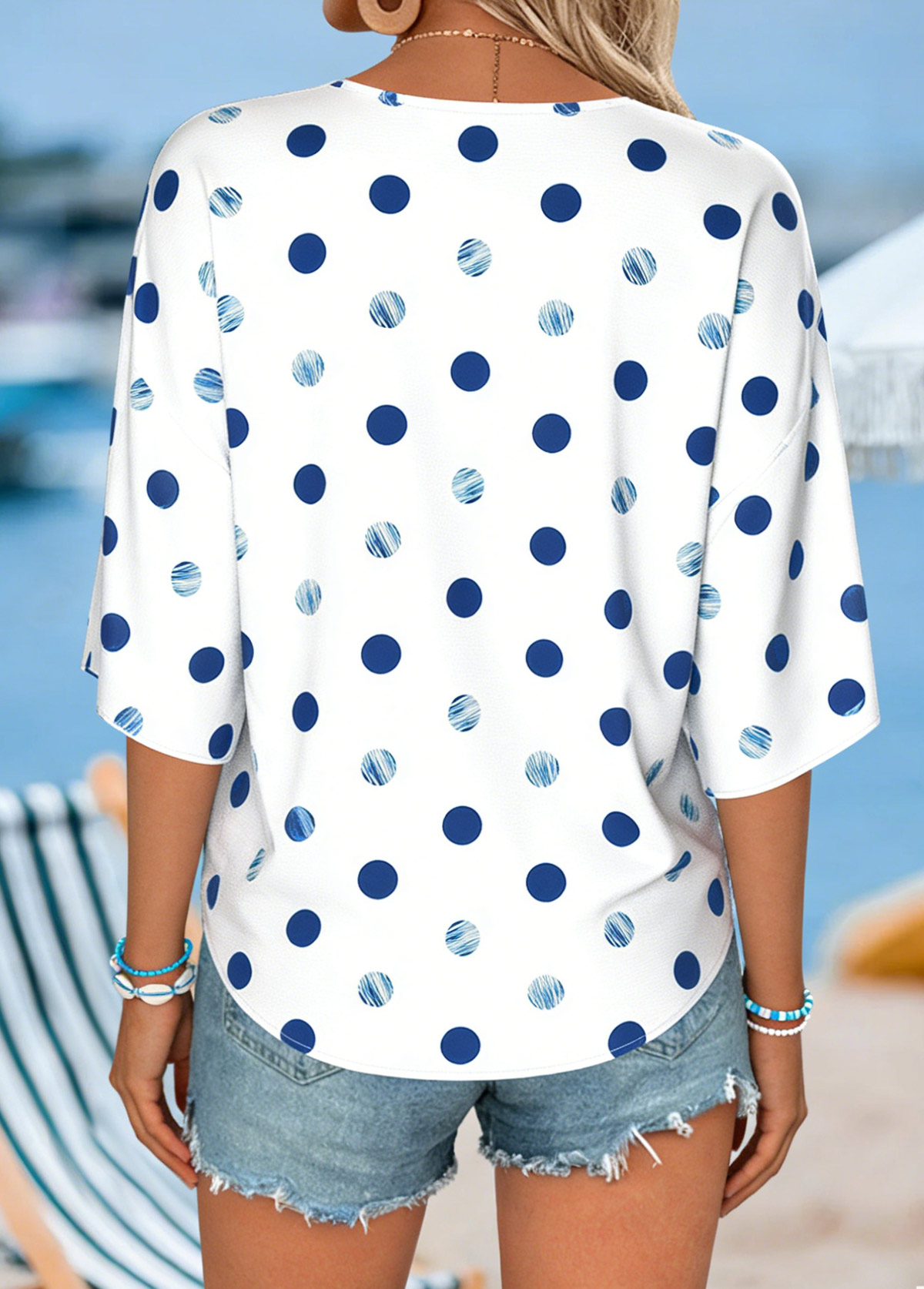 White Polka Dot Half Sleeve V Neck Blouse | picture 