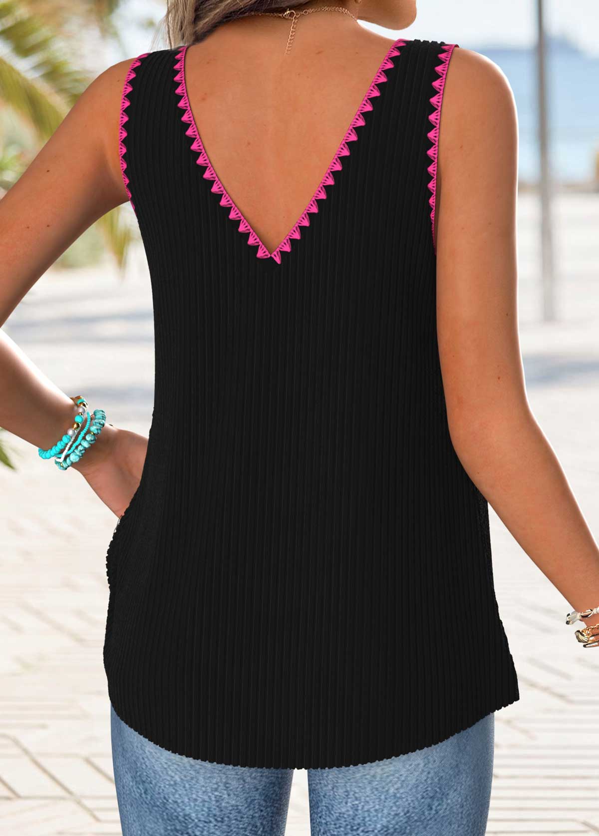 Black Tummy Coverage Letter Print Strappy Tank Top | picture 