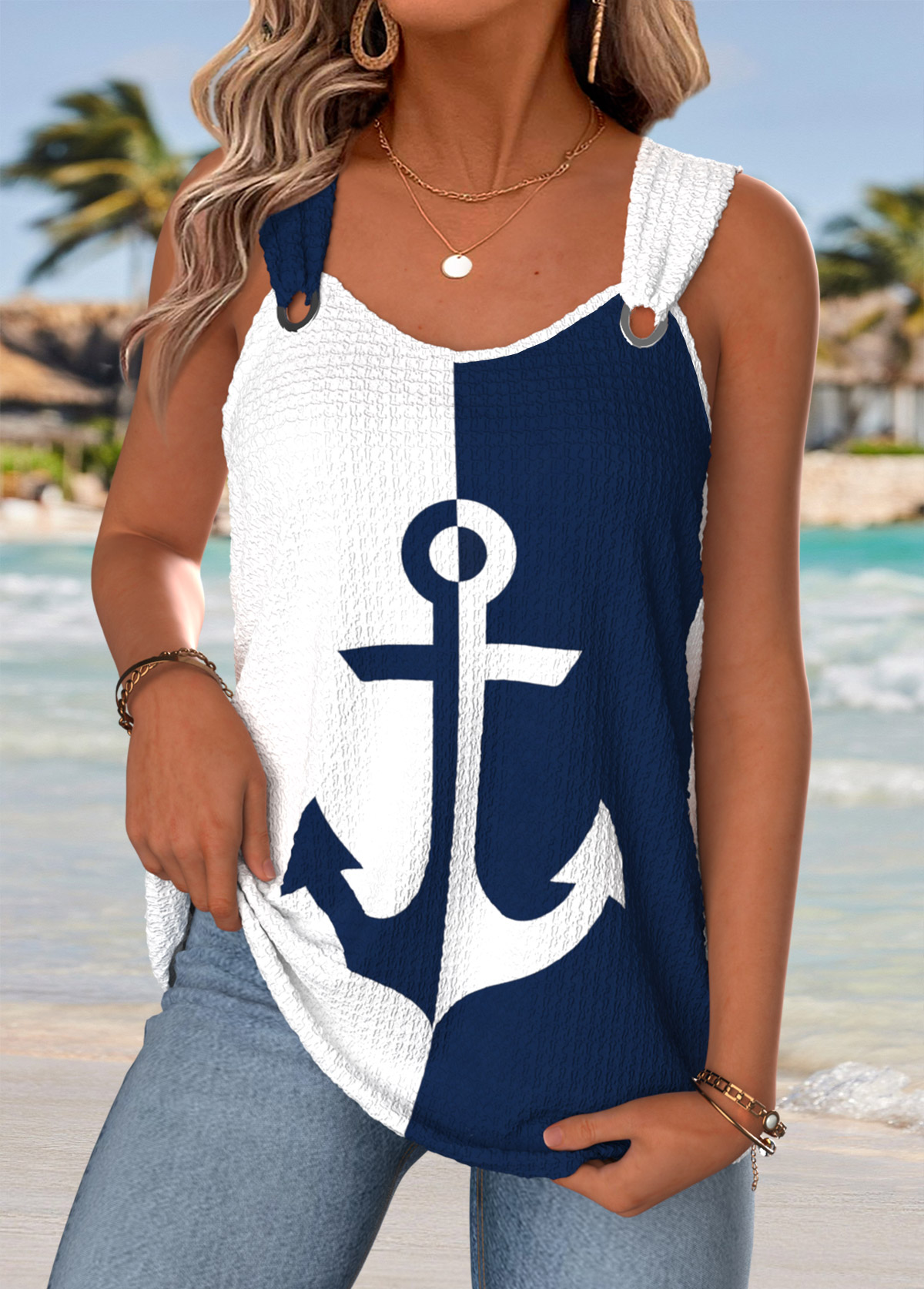 White Tummy Coverage Geometric Print Sleeveless Tank Top | picture 