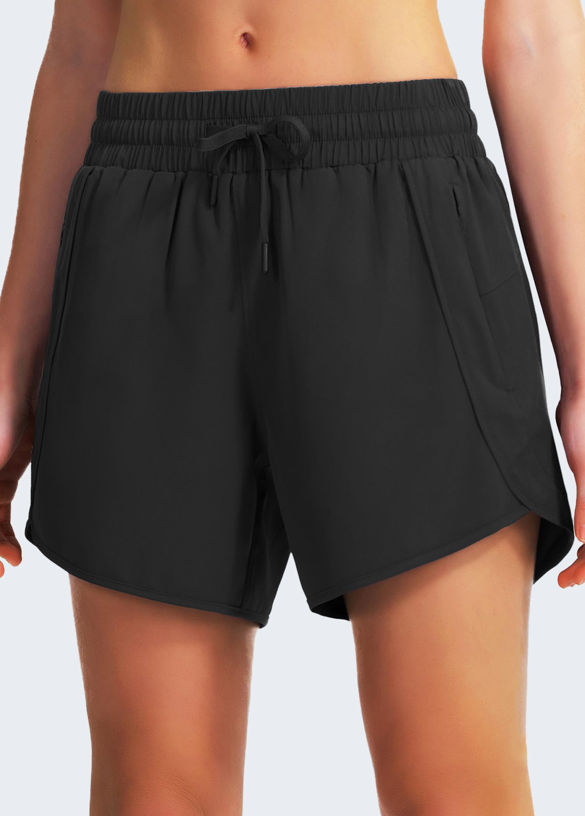 Black High Stretch Elastic Waist Sports Shorts | picture 