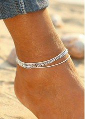 Silver Alloy Layered Design Chain Anklet