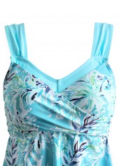 Surplice Mid Waisted Leaf Print Cyan Tankini Set | thumb picture 