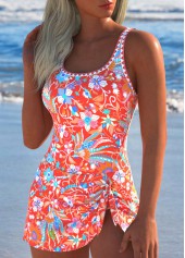 Tie Floral Print Coral One Piece Swimdress | thumb picture 