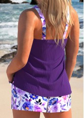 Ruched Floral Print Dark Purple Tankini Set | thumb picture 