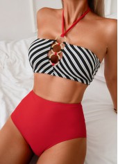 Pull On High Waisted Striped Black Bikini Set | thumb picture 