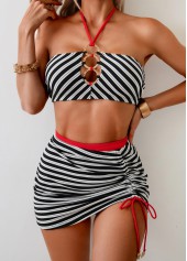 Pull On High Waisted Striped Black Bikini Set | thumb picture 