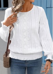 White Tummy Coverage Long Sleeve Round Neck T Shirt