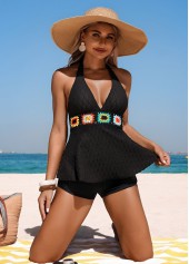 Tummy Coverage Mid Waisted Floral Print Black Tankini Set | thumb picture 