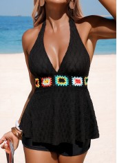 Tummy Coverage Mid Waisted Floral Print Black Tankini Set | thumb picture 