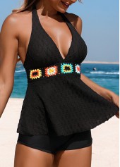 Tummy Coverage Mid Waisted Floral Print Black Tankini Set | thumb picture 
