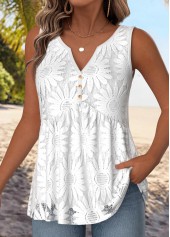 White Double Lined Sleeveless Split Neck Tank Top | thumb picture 