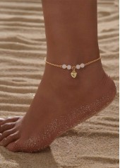 Golden Heart Design Alloy Beaded Anklet