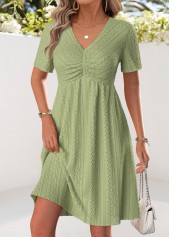 Light Camel Short Sleeve V Neck Dress