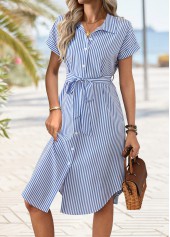 Blue Tummy Coverage Striped Belted Short Sleeve Dress | thumb picture 