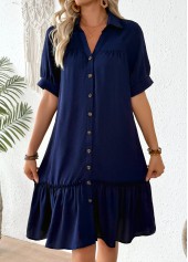 Navy Patchwork Half Sleeve Shirt Collar Dress | thumb picture 