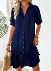 Navy Patchwork Half Sleeve Shirt Collar Dress | thumb picture 