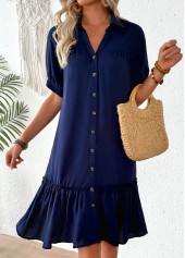 Navy Patchwork Half Sleeve Shirt Collar Dress | thumb picture 
