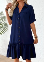 Navy Patchwork Half Sleeve Shirt Collar Dress | thumb picture 