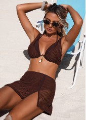 Dark Coffee Mid Waisted Patchwork Bikini Set | thumb picture 