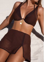 Dark Coffee Mid Waisted Patchwork Bikini Set | thumb picture 